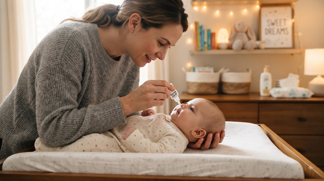 Home Remedies for a Stuffy Nose in Infants | Safe Solutions Parent applying saline nasal drops to a calm infant to relieve stuffy nose
