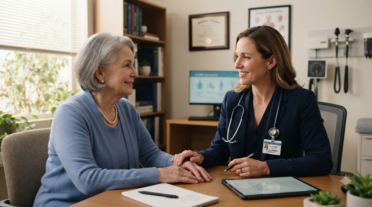 Patient consulting a doctor about persistent or severe scalp pain