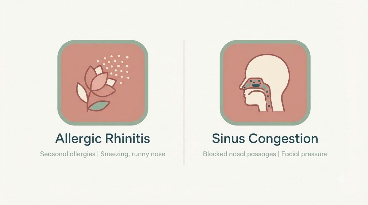 Diagram comparing allergic rhinitis and sinus congestion symptoms
