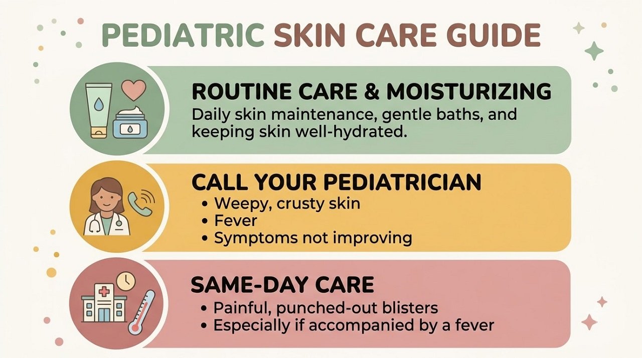 Traffic-light chart showing when to call the pediatrician or seek same-day care for baby eczema