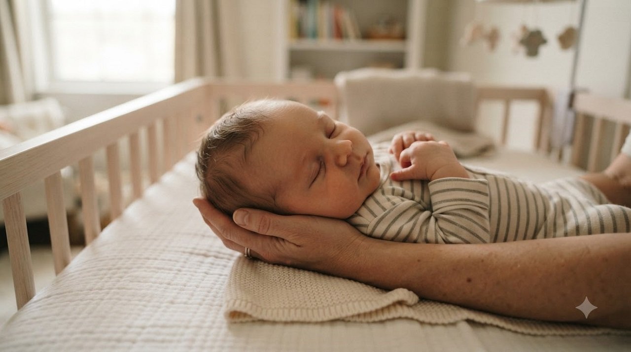 Baby sleeping with head slightly elevated to help ease chest congestion at night