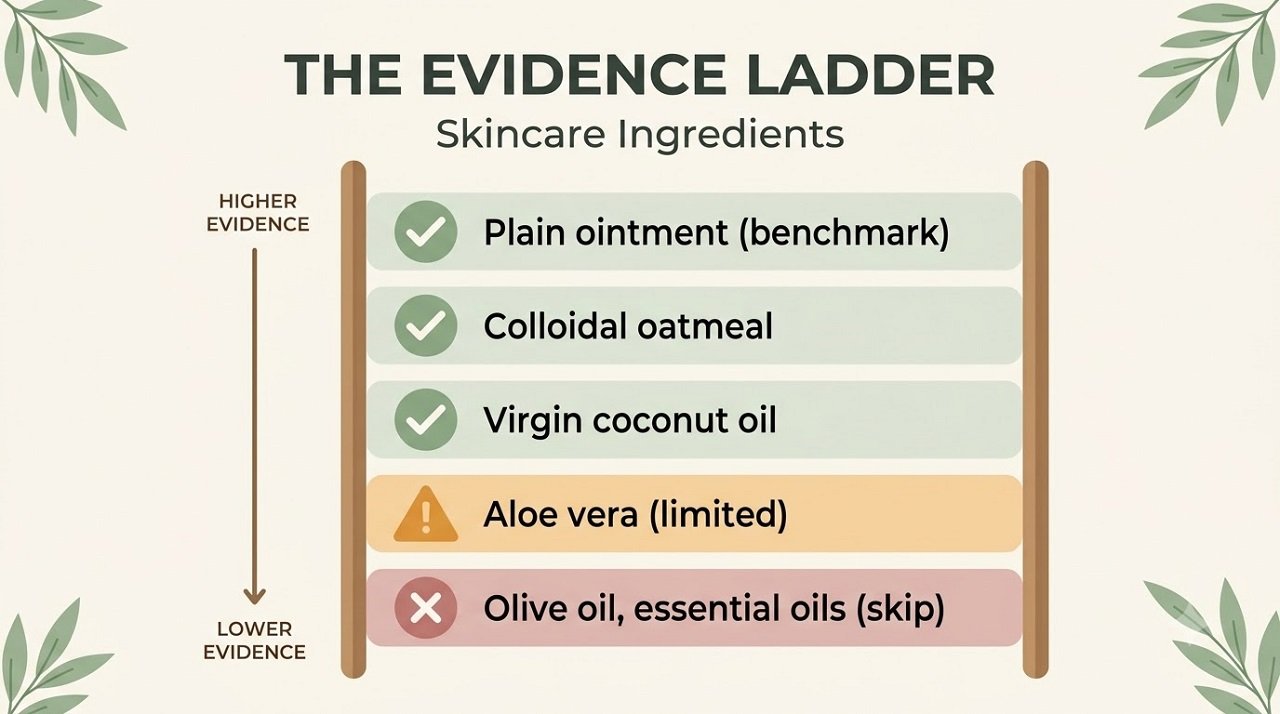 Infographic ranking homemade baby eczema remedies by strength of evidence