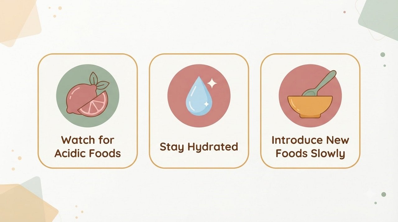 Infographic showing dietary tips to help prevent and ease diaper rash