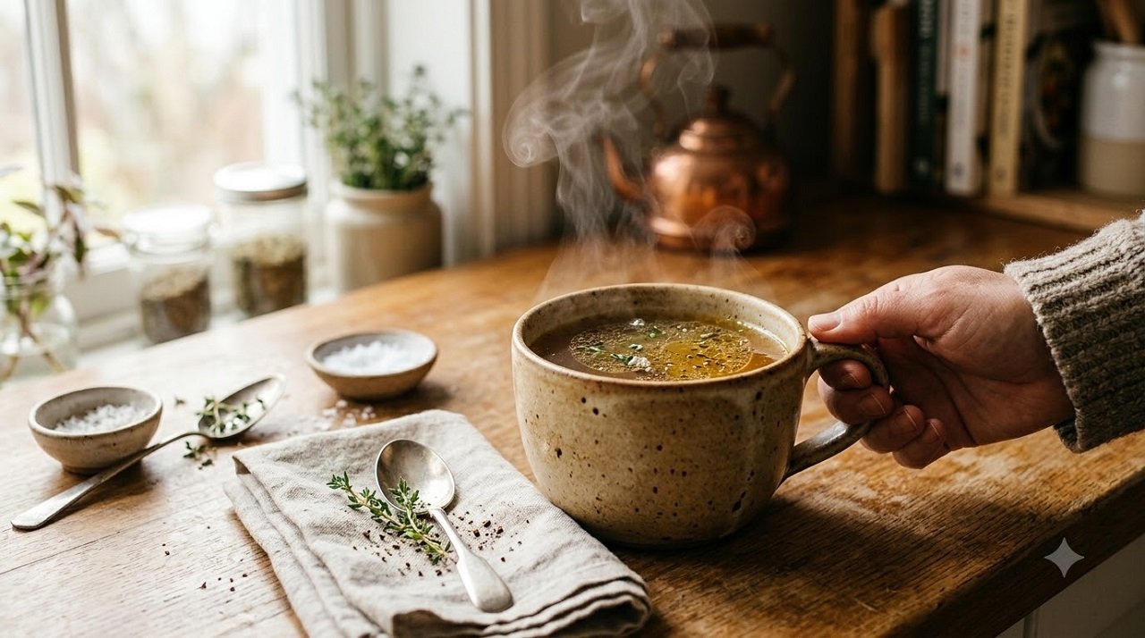 A warm mug of bone broth