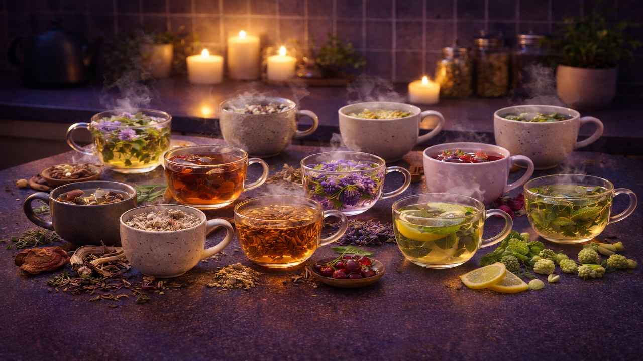 Calming Herbal tea collection by candlelight