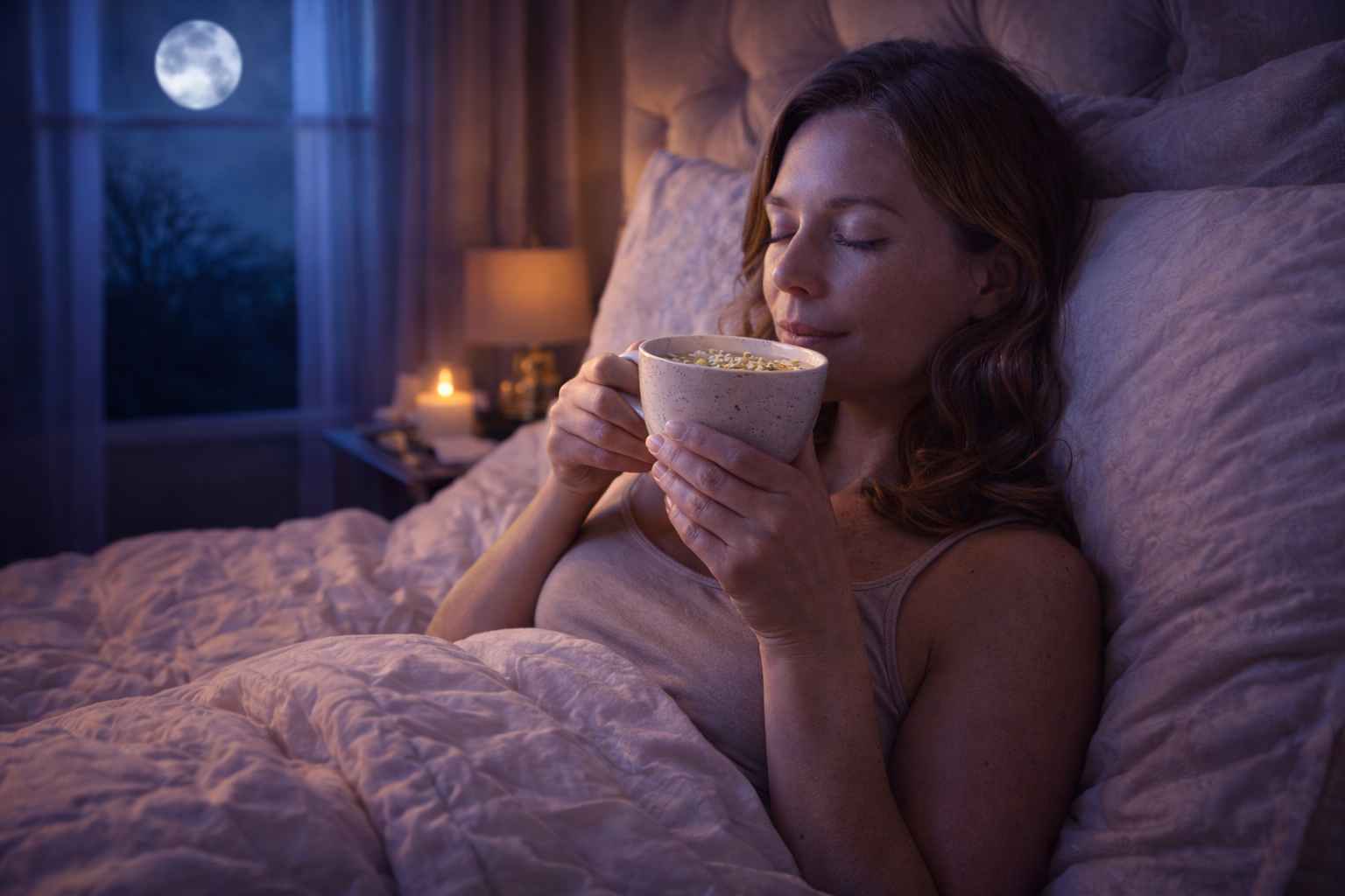 Calming tea under moonlight