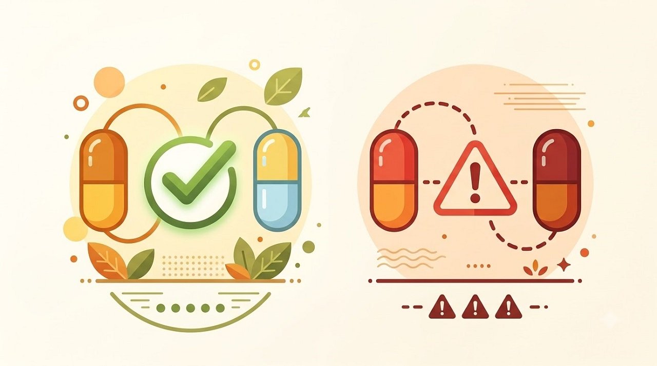 Illustration representing safe and unsafe sleep supplement combinations