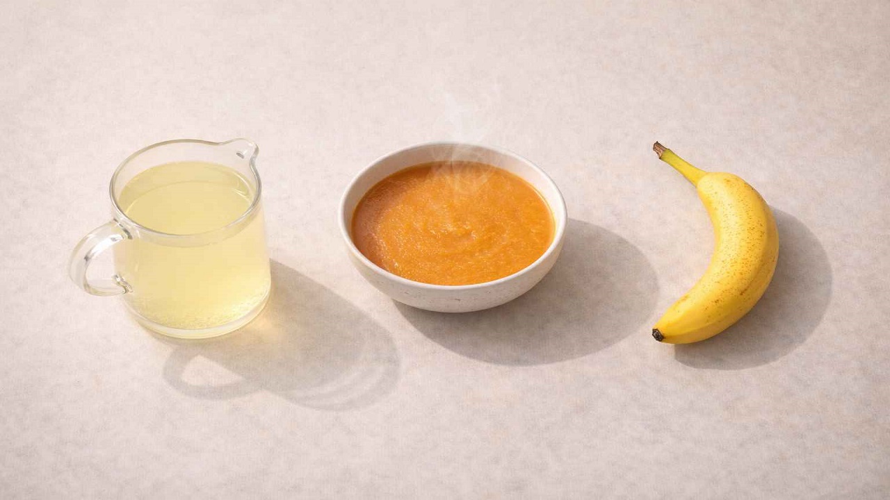 Day 1 of gut reset: electrolyte drink and gentle soups
