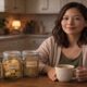 Natural home remedies for bloating, cramps, and diarrhea on a kitchen table