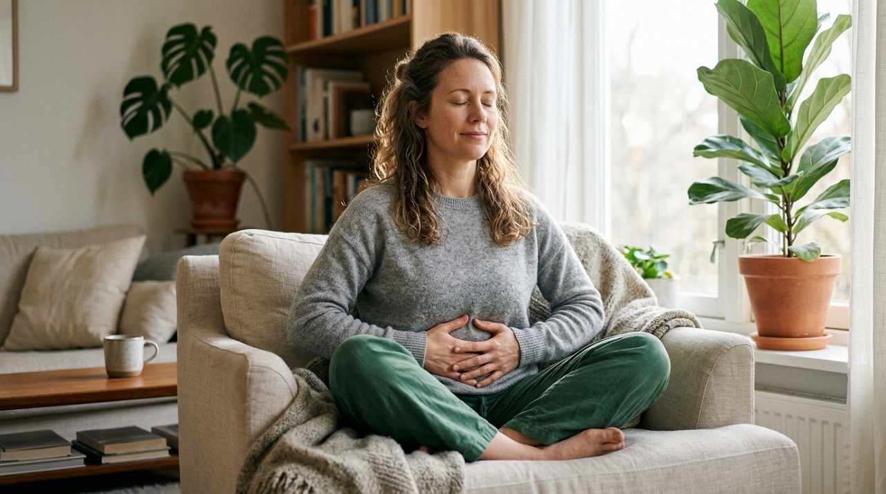 person doing breathing exercise