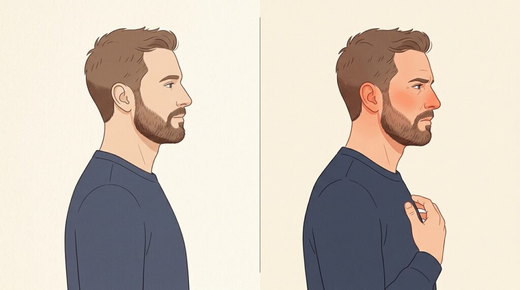 Split illustration comparing a calm person and the same person showing physical symptoms of an anxiety attack