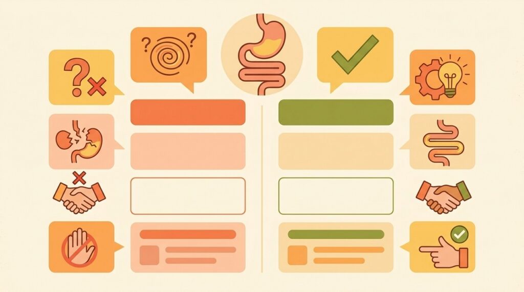 Illustration representing common gut health myths versus facts