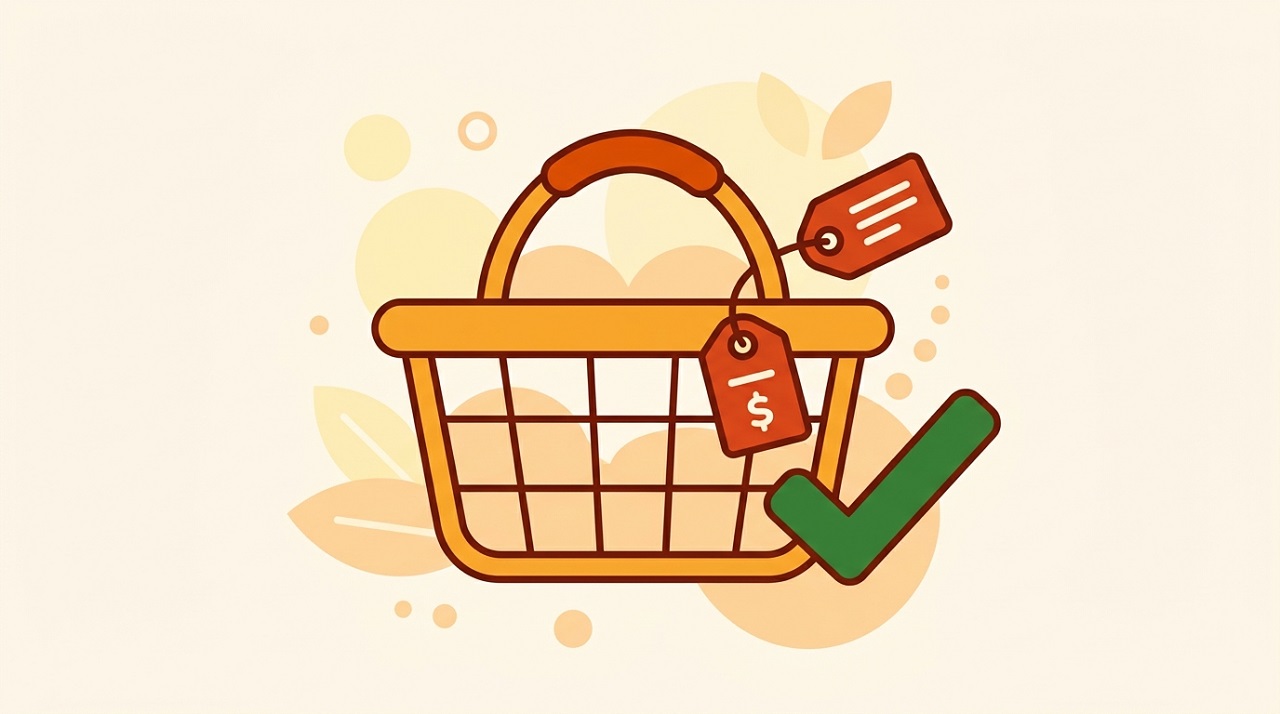 Illustration representing a minimal, budget-focused grocery list