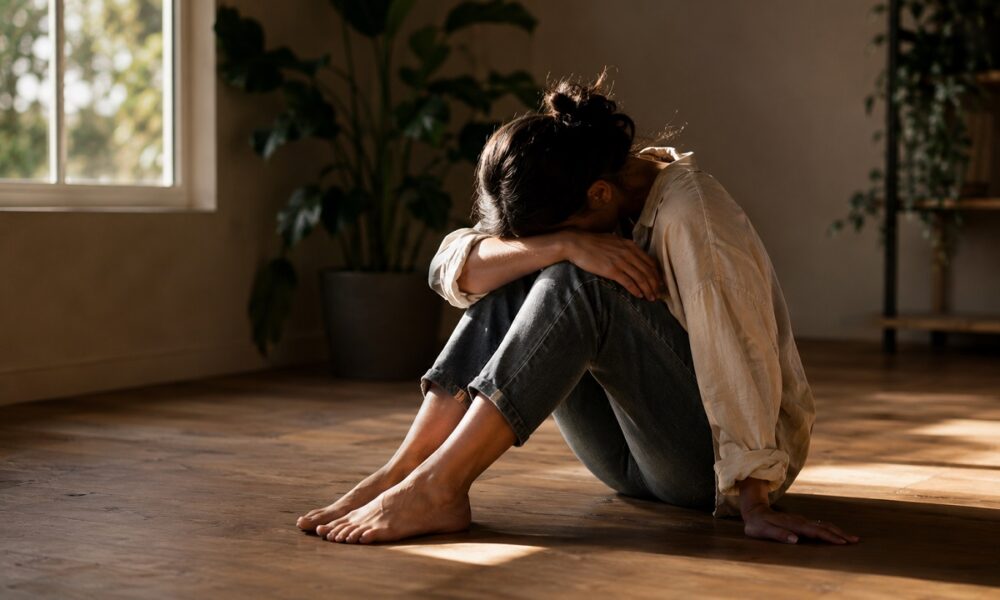 Person sitting quietly on a floor in soft light, reflecting the internal weight of complex trauma versus single-incident PTSD