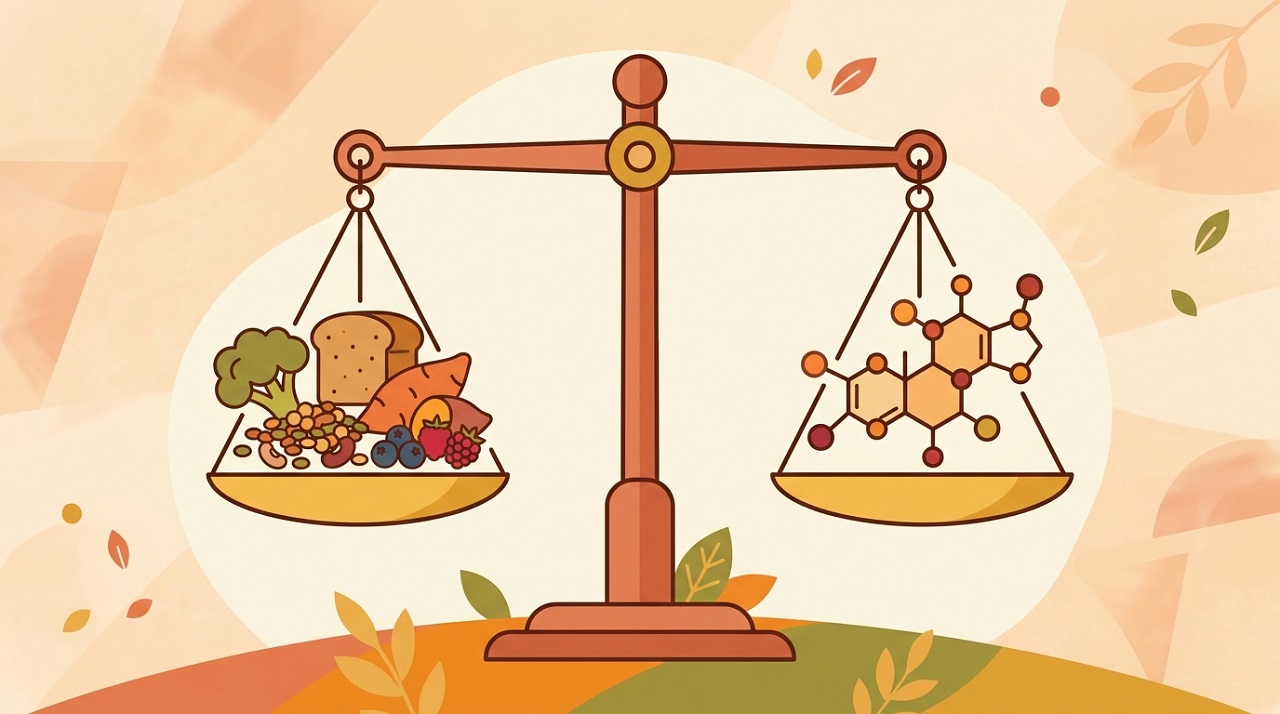 Illustration representing the connection between low-glycemic eating and hormone balance in PCOS