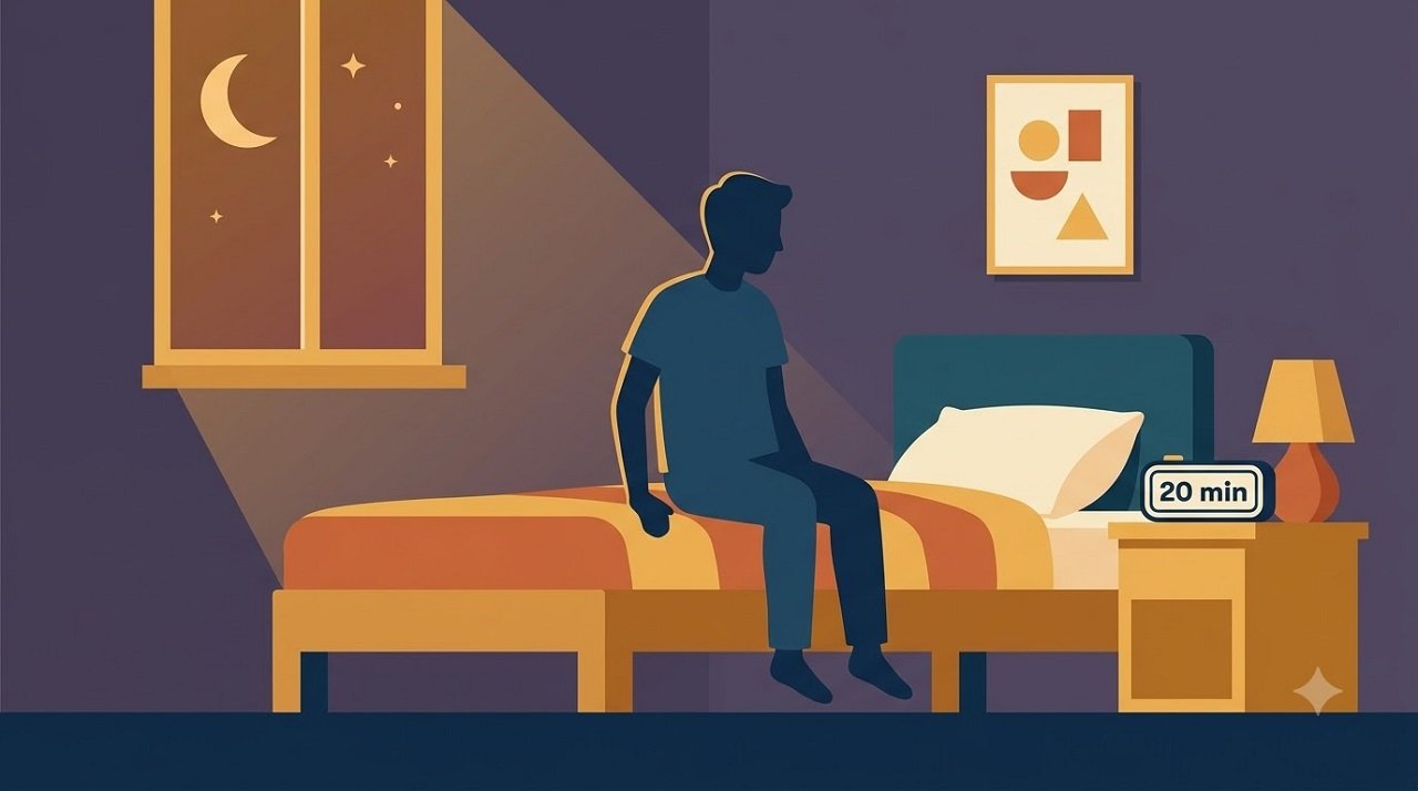 Illustration representing the CBT-I stimulus control technique of getting up after 20 minutes
