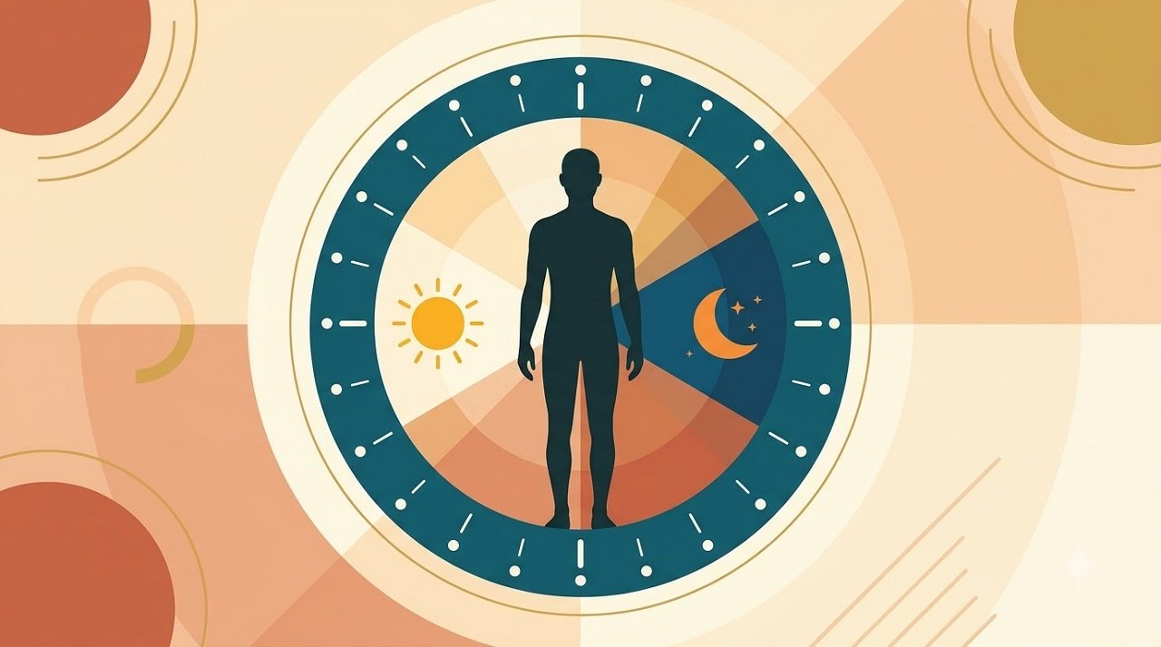 Illustration of a person's circadian rhythm across a 24-hour cycle