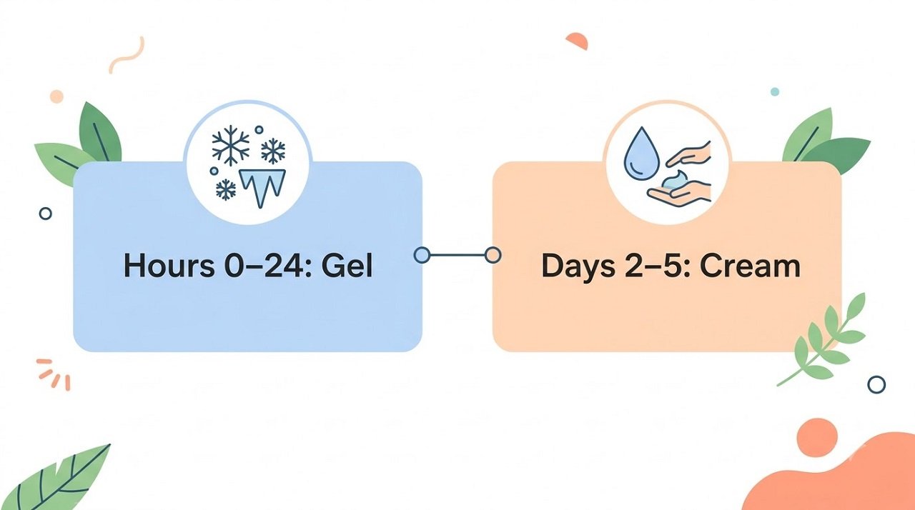 Timeline showing when to use aloe vera gel versus cream during sunburn recovery