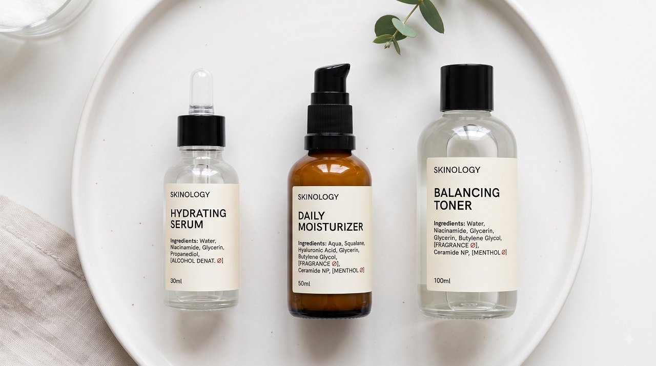 Skincare ingredients to avoid on sunburned skin including alcohol and fragrance