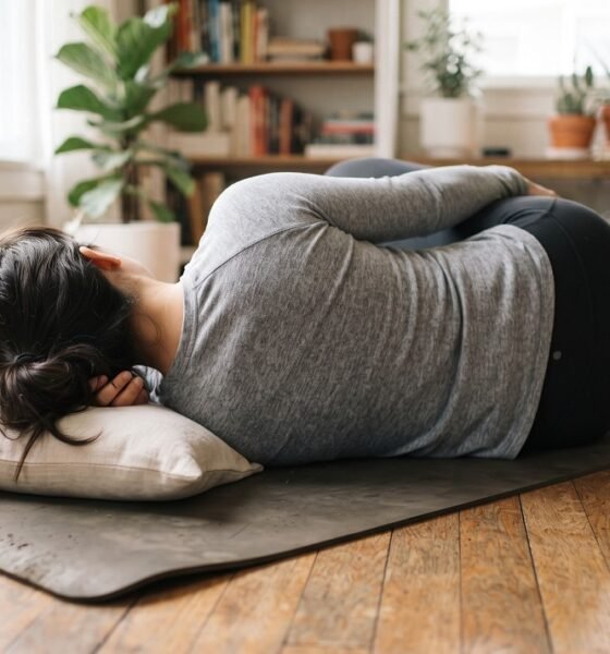 Person in the left-side-lying position for trapped gas relief