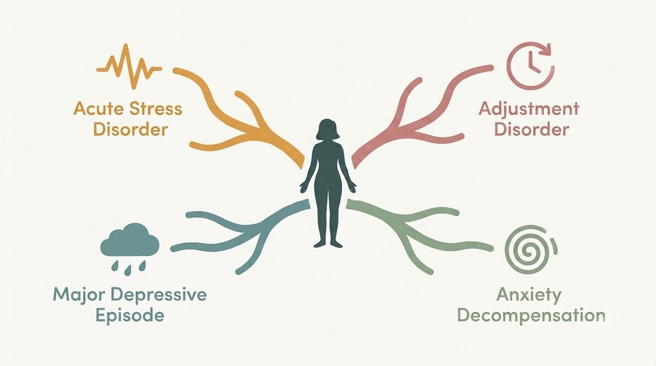 Illustration showing the four clinical diagnoses that correspond to what is colloquially called a nervous breakdown in women